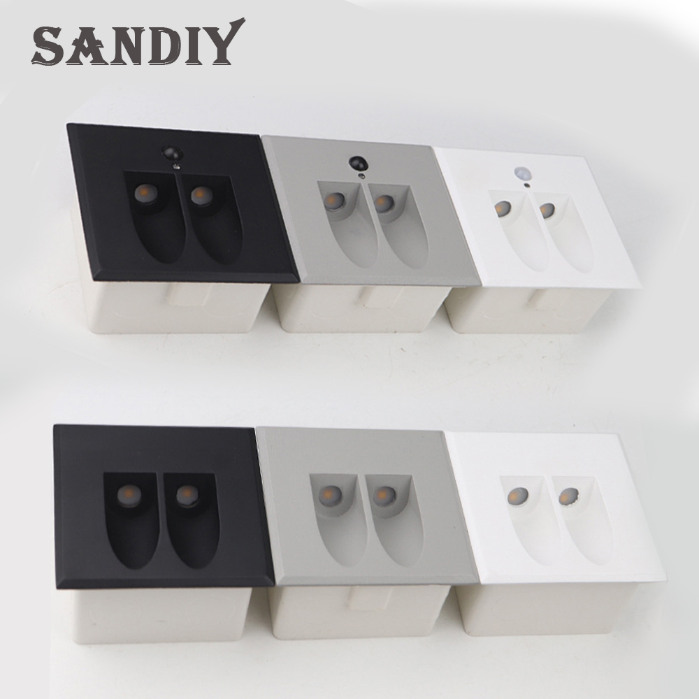 Outdoor Lighting On Stairs - Sandiy センサーの壁ランプはStair&Ladderのバルコニーの庭の庭の通りの外部の家のためのステップライト動き探知器の夜ライト屋内/屋外の導かれた照明器具を110V/220V/230V黒く白い灰色防水する