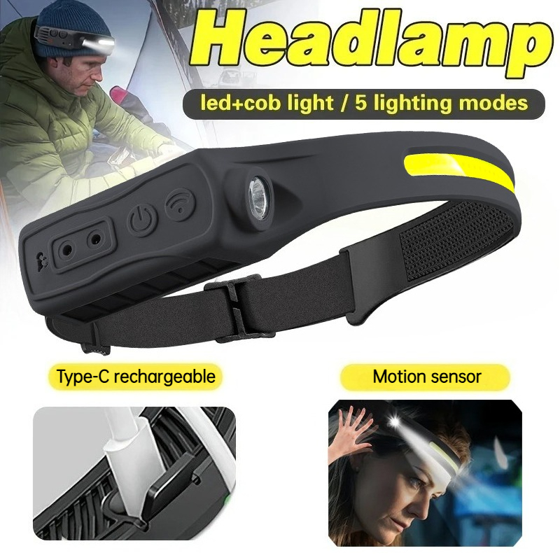 Outdoor Lighting With Sensor - 強力な COB LED センサーヘッドランプ充電式ヘッド懐中電灯 5 照明モードヘッドライトヘッドトーチ屋外釣りキャンプ用