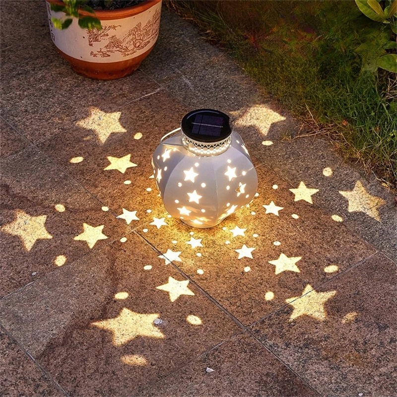 Hanging Outdoor Lighting - ガーデンスタープロジェクターランプ吊り下げ式ソーラーライト屋外用吊り下げ式ソーラーランタンレトロソーラーランプハンドル付き屋外庭園装飾