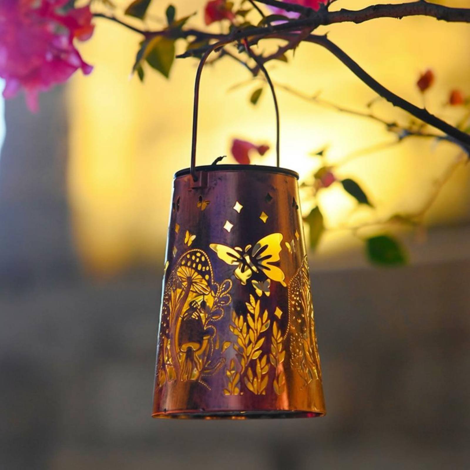 Hanging Outdoor Lighting - 花柄ガーデンランタンパターンガーデン照明器具自動オン/オフ錬鉄製吊り下げ照明器具屋外照明耐候性