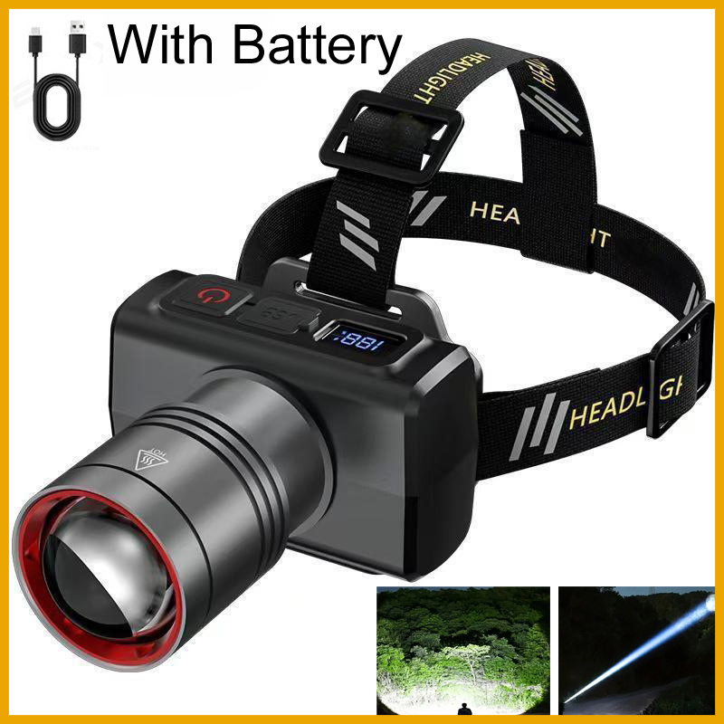 Outdoor Lighting With Sensor - 2026 LEDデジタル充電式ヘッドランプ 超高輝度ヘッドLEDライト モーションセンサー懐中電灯 アウトドアキャンプ用フラッシュランタン