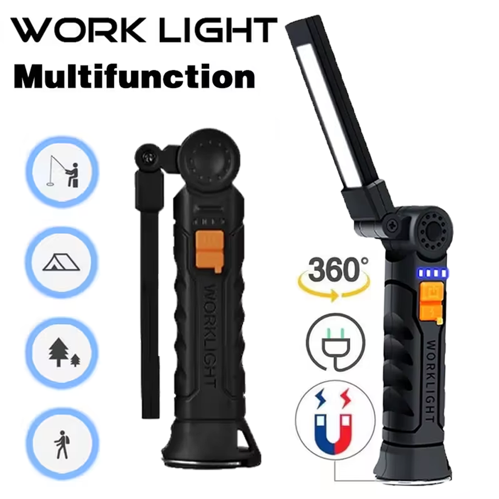 Outdoor Lighting Panel - ポータブル COB LED 懐中電灯 USB 充電式トーチ、磁気緊急作業灯、内蔵バッテリー付き、アウトドアキャンプ用