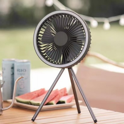 Outdoor Lighting Usa - LEDライト付きポータブルキャンプファン、三脚スタンド、テントや旅行用の屋外フロアファン