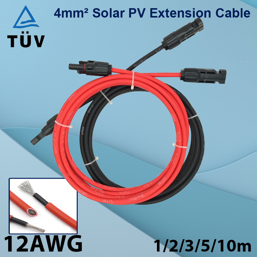 Outdoor Lighting Extension Cable - Mcコネクタ付きソーラーPV延長ケーブル、4mm2、12awgワイヤー、PV太陽光発電ケーブル、PVパネル用、赤と黒のジャケット