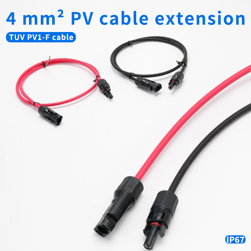 Outdoor Lighting Extension Cable - 1組の赤と黒の両端コネクタ付き延長ケーブル、ソーラーパネルシステム用、4mm²ソーラーパネルケーブル、PVワイヤー