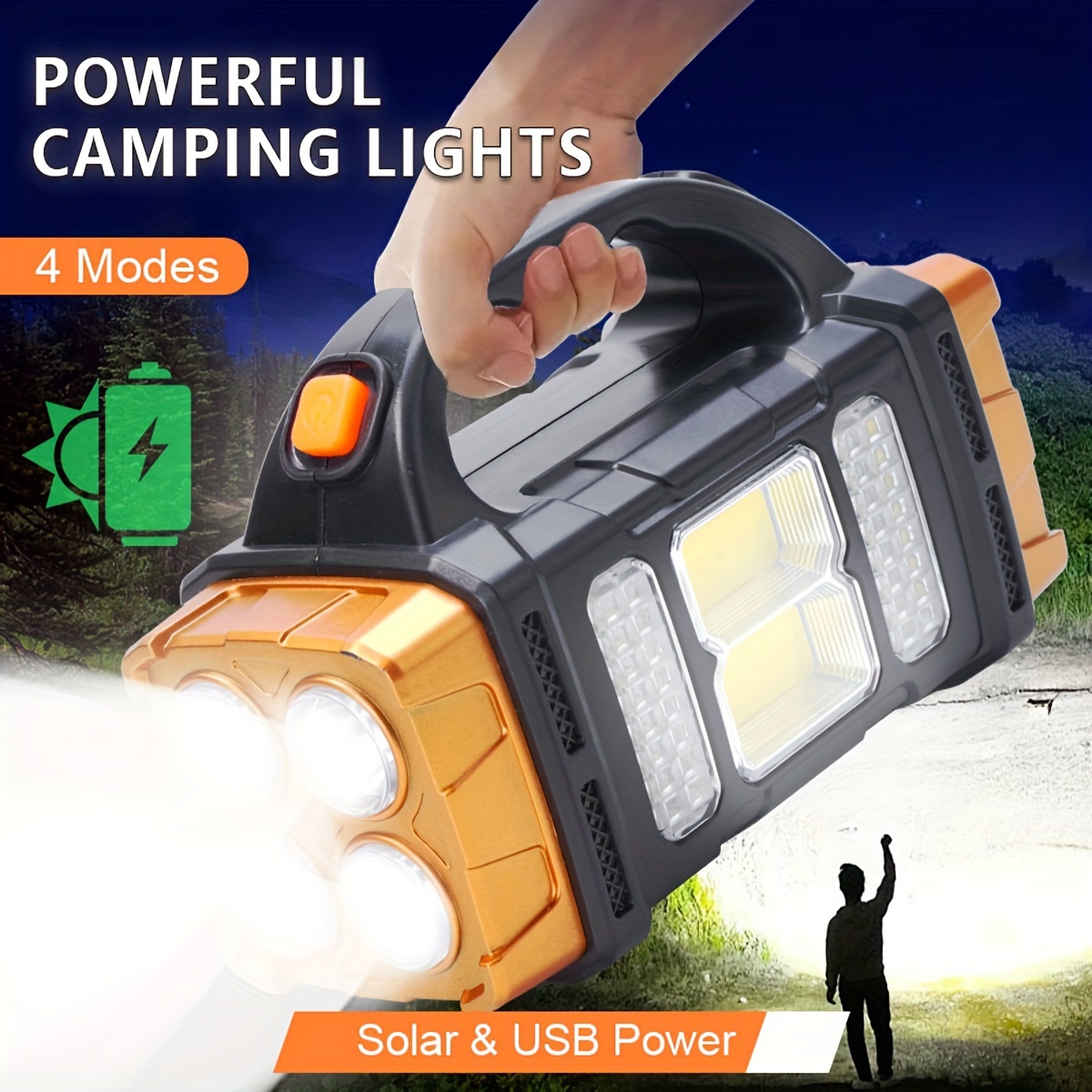Outdoor Lighting Panel - 新しいアップグレード充電式ハイパワーソーラー LED 懐中電灯電源銀行付き防水多機能ハンドランプ屋外用