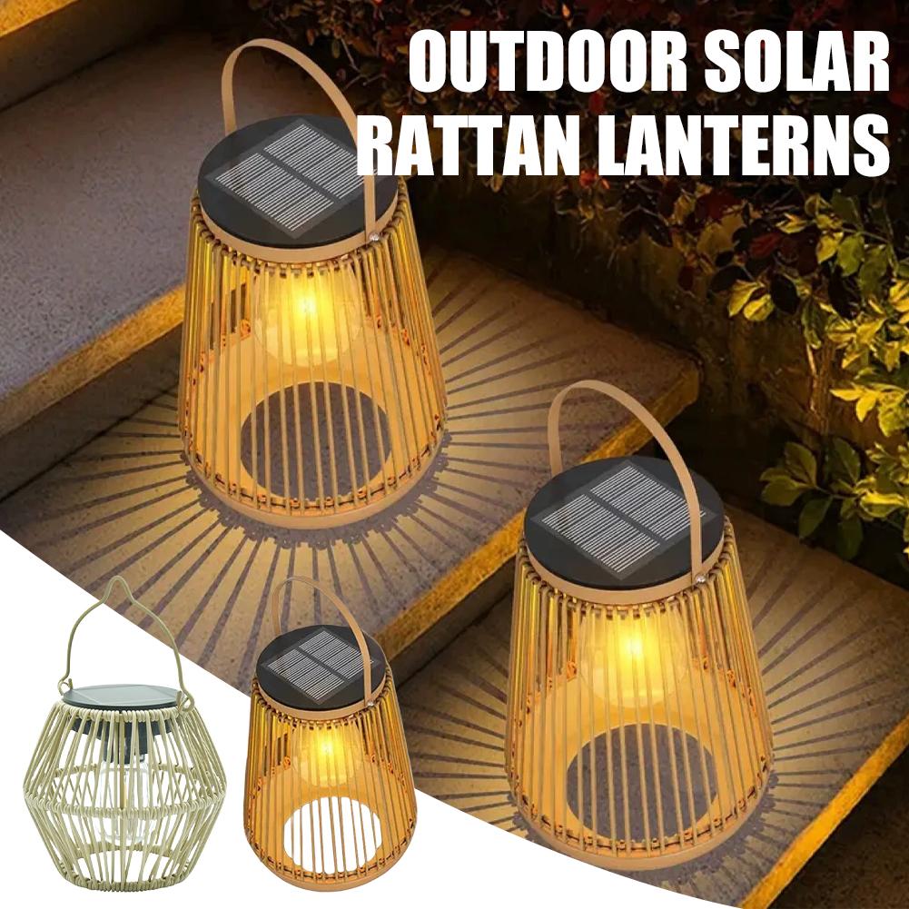Hanging Outdoor Lighting - IP65防水ソーラーラタンランタン、吊り下げ式テーブルライト、屋外装飾ランプ、裏庭、庭園、パティオ、中庭照明用
