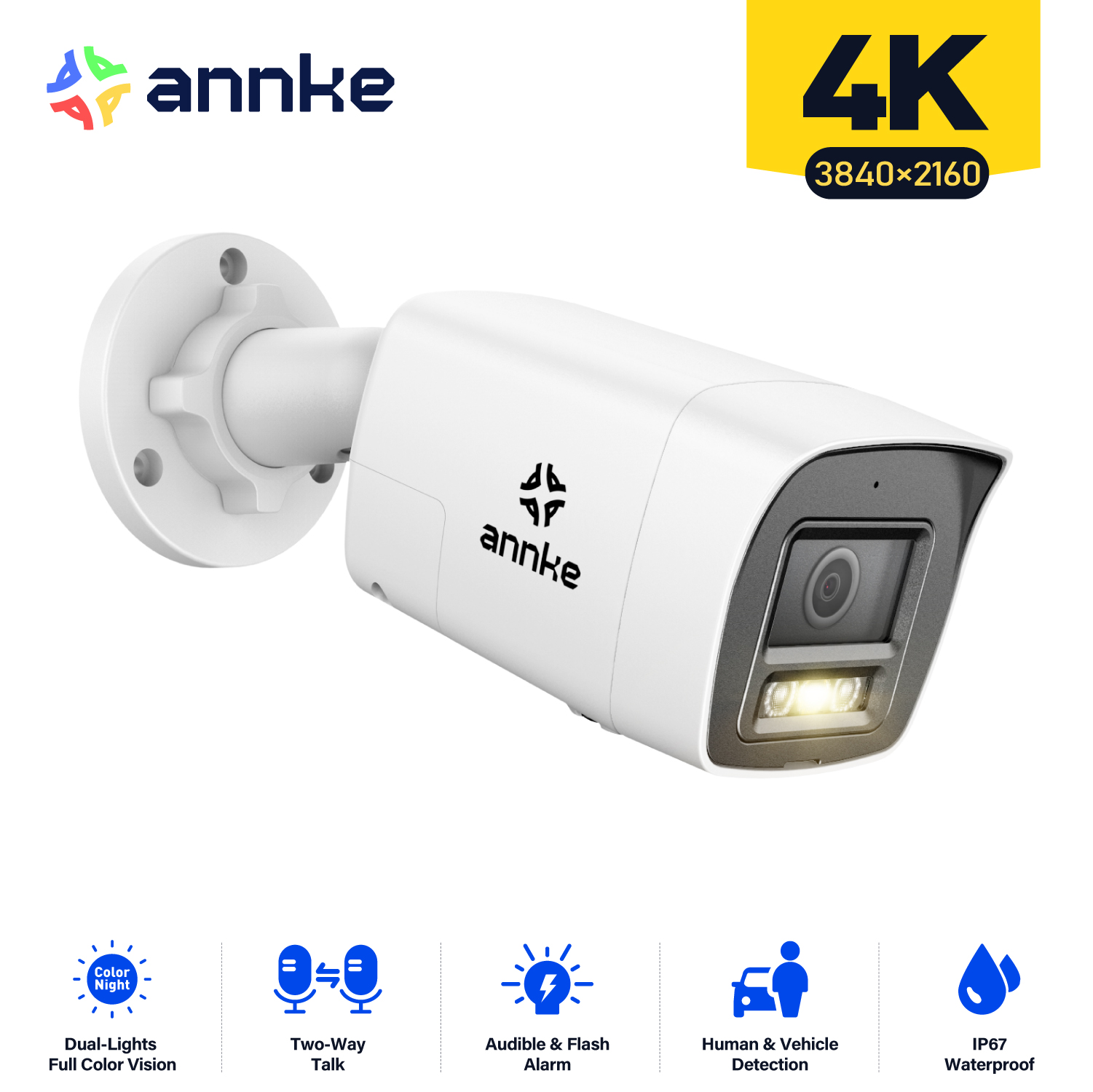 Outdoor Lighting Under Roof - ANNKE-HD IPセキュリティカメラ,デュアルライト,オーディオ,固定弾丸,人間の車両検出,SDストレージ,ONVIF IP67, 8MP, 4K, 256G,