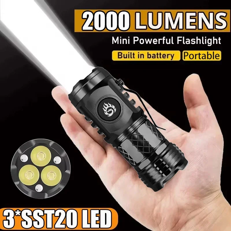 Outdoor Lighting Panel - 高強力戦術懐中電灯 3LED ミニキーホルダートーチ USB 充電式屋外防水キャンプランタン キャップクリップ付き