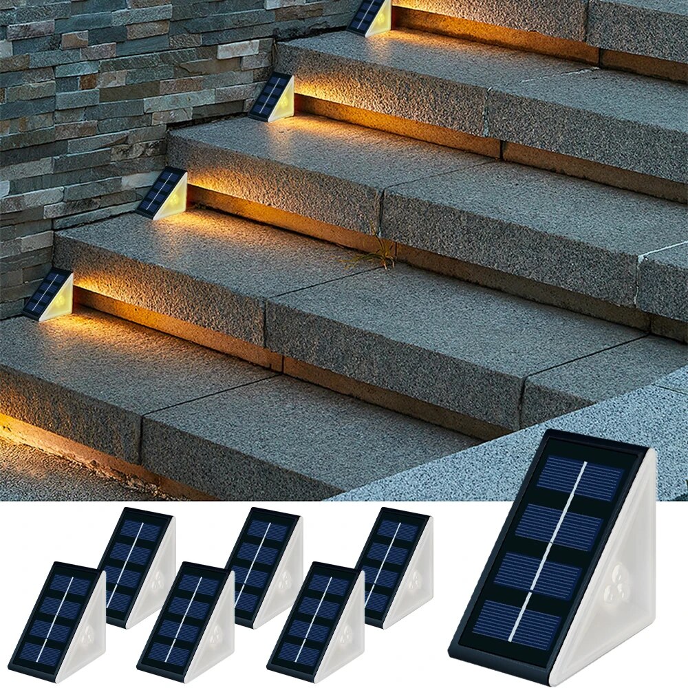 Outdoor Lighting On Stairs - IP67防水ソーラーステップライト自動点灯ウォームホワイトRGBライト屋外装飾パティオヤード私道ポーチガーデン階段ランプ