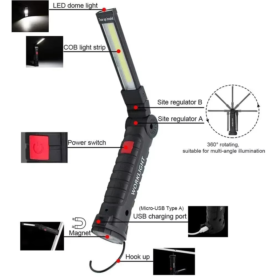 ポータブル LED 懐中電灯 磁気フック付き 屋外修理作業灯 - Outdoor Lighting Panel のレビューと価格