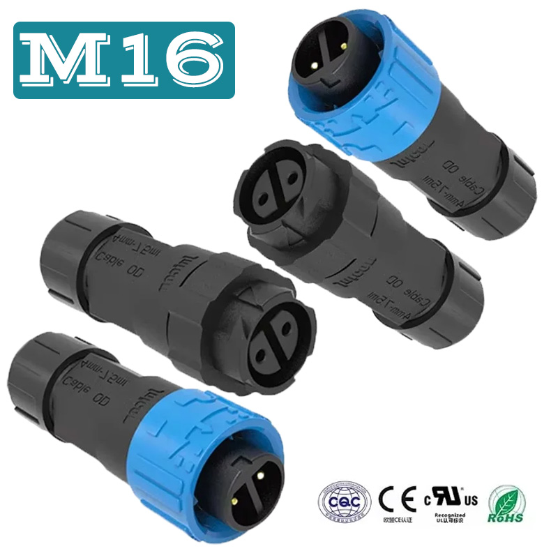 2ピンM16電源コネクタセルフロック式アセンブリIP67防水 - Outdoor Lighting Wire Connectors のレビューと価格