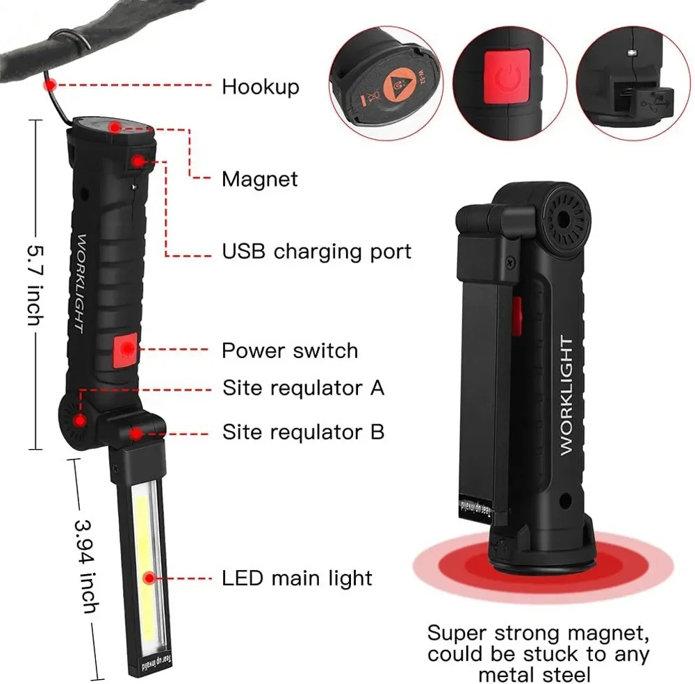 ポータブル COB LED 懐中電灯 USB 充電式ワークラ - Hanging Outdoor Lighting のレビューと価格