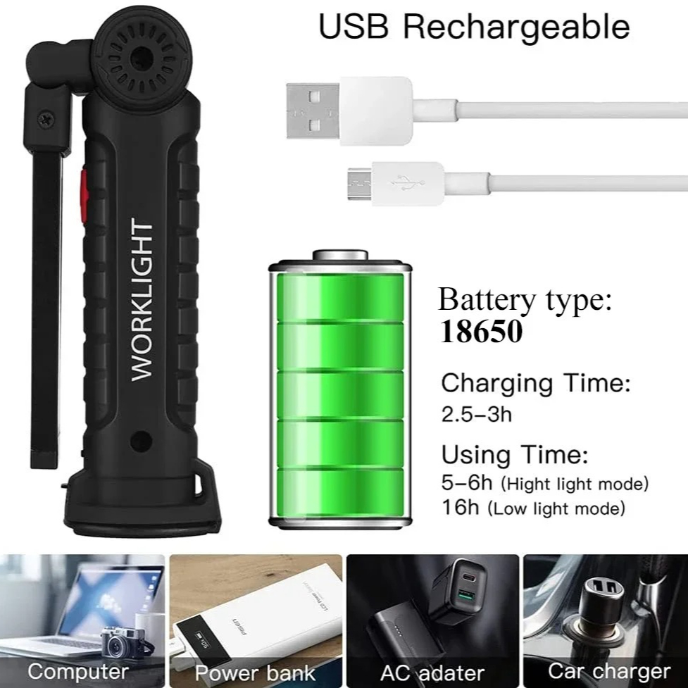 ポータブル COB LED 懐中電灯 USB 充電式ワークラ - Hanging Outdoor Lighting のレビューと価格