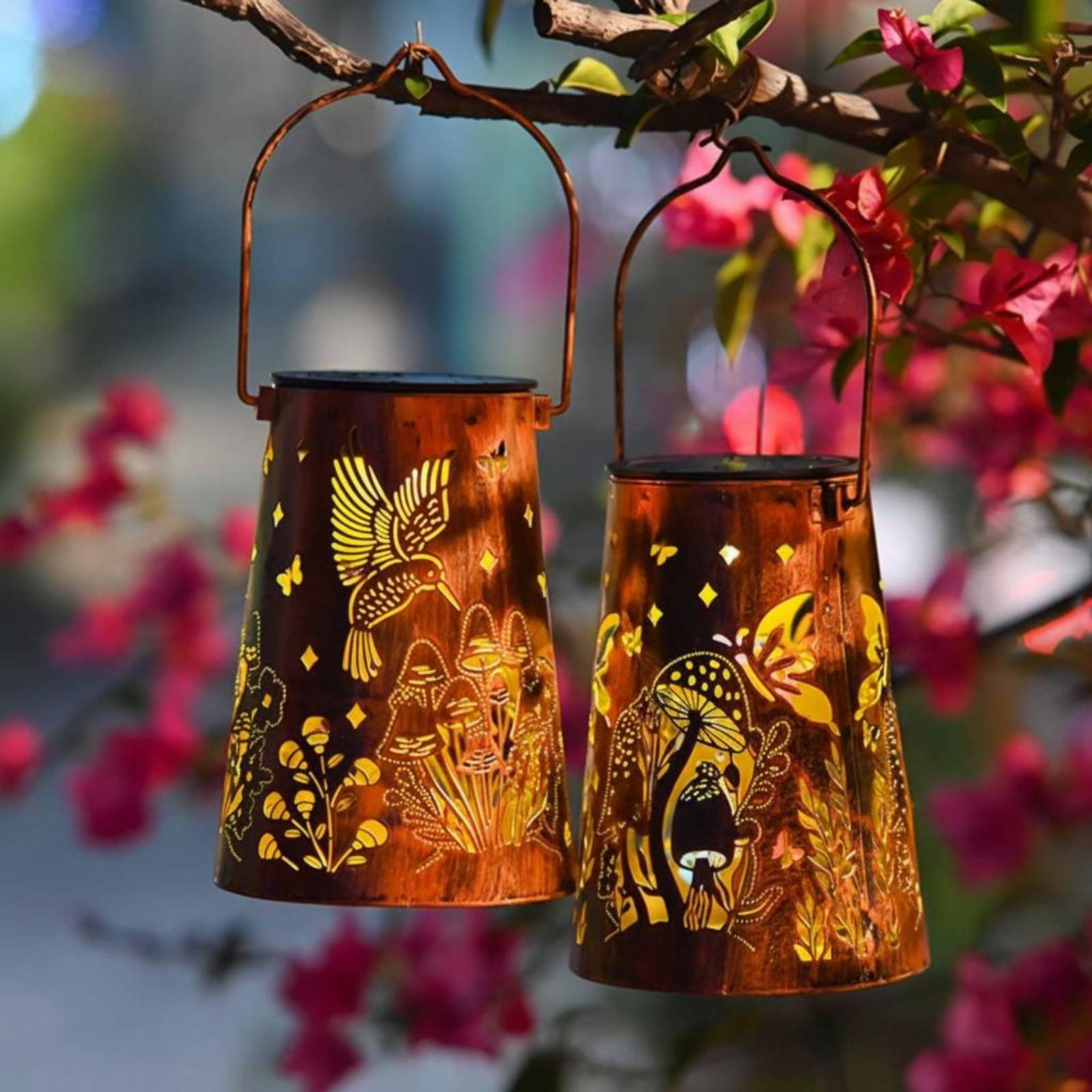 花柄ガーデンランタンパターンガーデン照明器具自動オン/オフ錬 - Hanging Outdoor Lighting のレビューと価格
