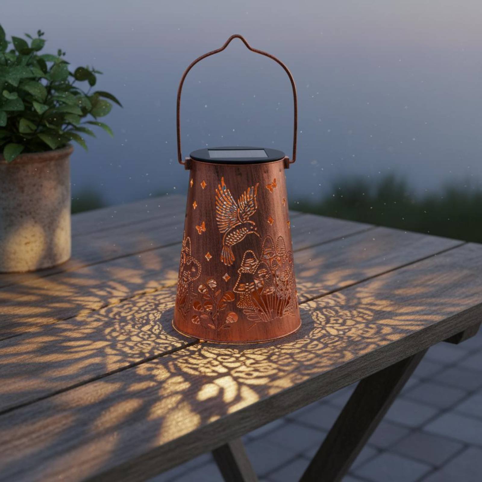 花柄ガーデンランタンパターンガーデン照明器具自動オン/オフ錬 - Hanging Outdoor Lighting のレビューと価格