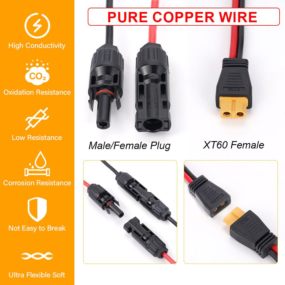 ソーラー充電ケーブルXT60-Fアダプター-ソーラーメスコネ - Outdoor Lighting Extension Cable のレビューと価格
