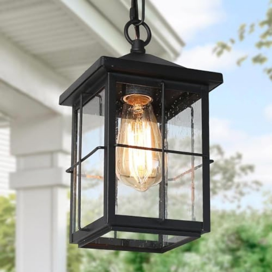 屋外用ペンダントライト器具、ファームハウスブラック防錆天井屋 - Hanging Outdoor Lighting のレビューと価格