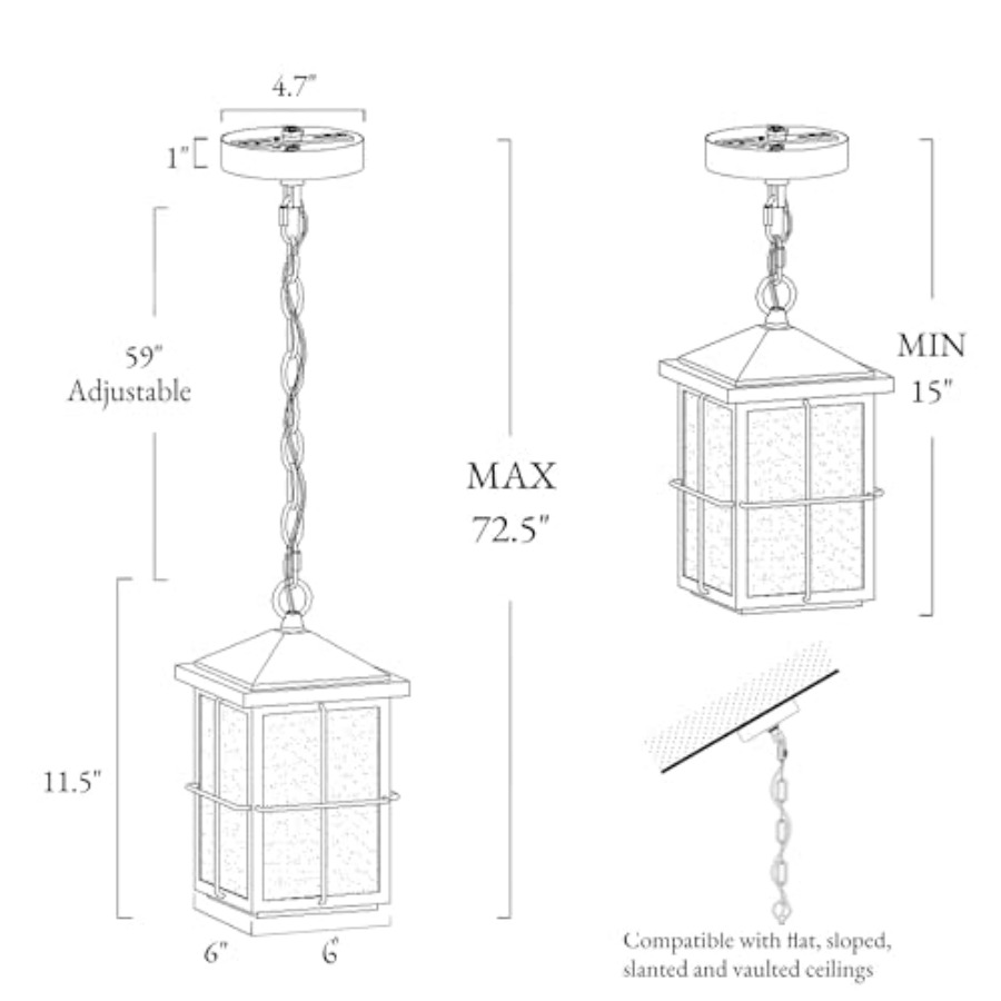 屋外用ペンダントライト器具、ファームハウスブラック防錆天井屋 - Hanging Outdoor Lighting のレビューと価格