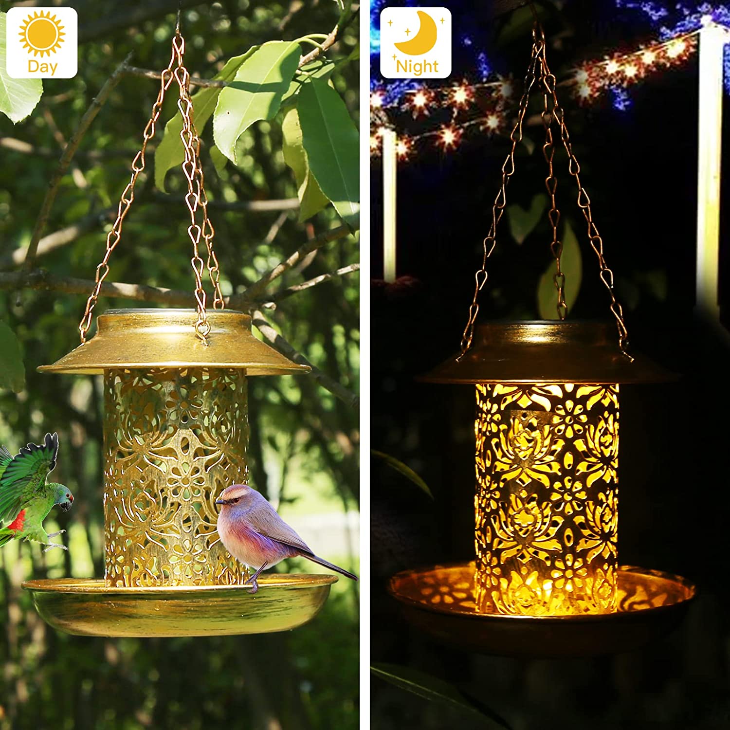 ソーラーバードフィーダー メタル屋外吊り下げバードハウス ラ - Outdoor Lighting Backyard Ideas のレビューと価格