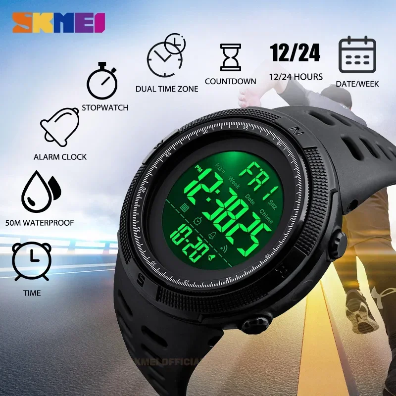 Skmei-男性用デジタル時計,多機能,アラーム,クロノメー - Outdoor Lighting Zones のレビューと価格