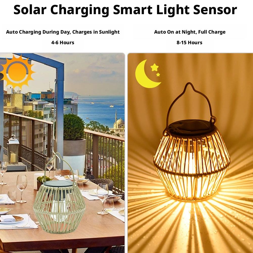 IP65防水ソーラーラタンランタン、吊り下げ式テーブルライト - Hanging Outdoor Lighting のレビューと価格