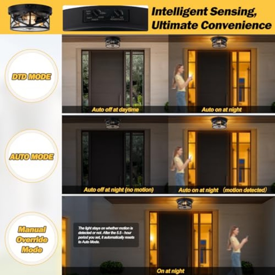 モーションセンサー屋外天井照明、調節可能な黒色フラッシュマウ - Outdoor Lighting With Sensor のレビューと価格