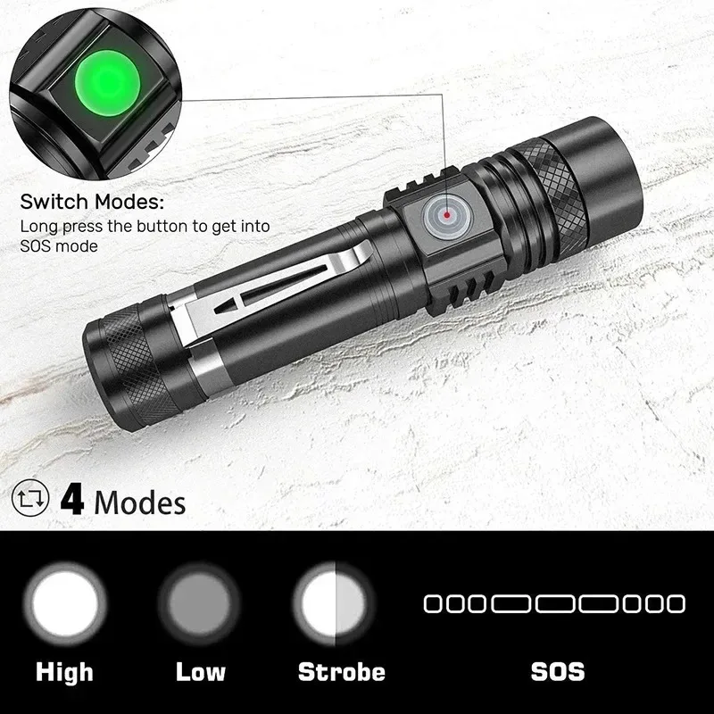 T6 LED 充電式懐中電灯、18650 ズーム可能なトーチ - Outdoor Lighting Usa のレビューと価格