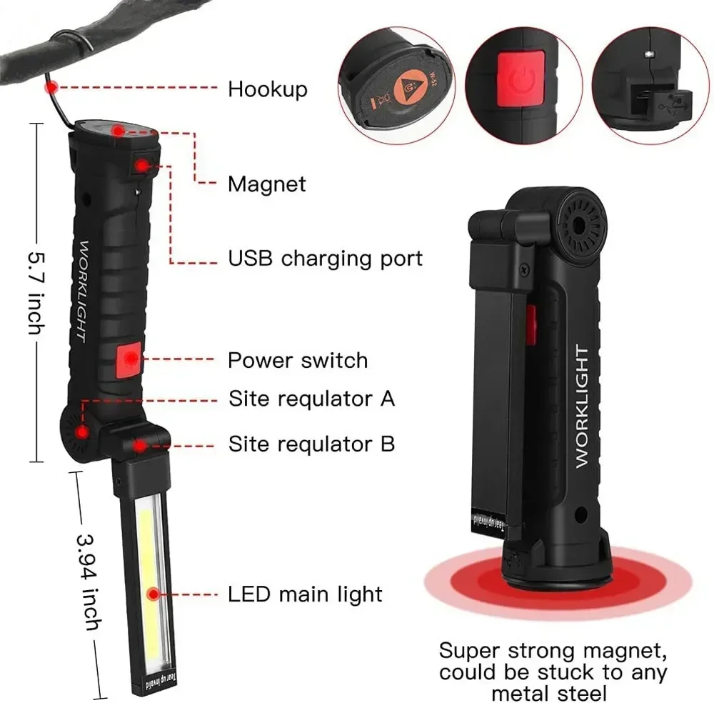 LED COB 懐中電灯 USB 充電式トーチ検査ランプ 磁 - Outdoor Lighting Panel のレビューと価格