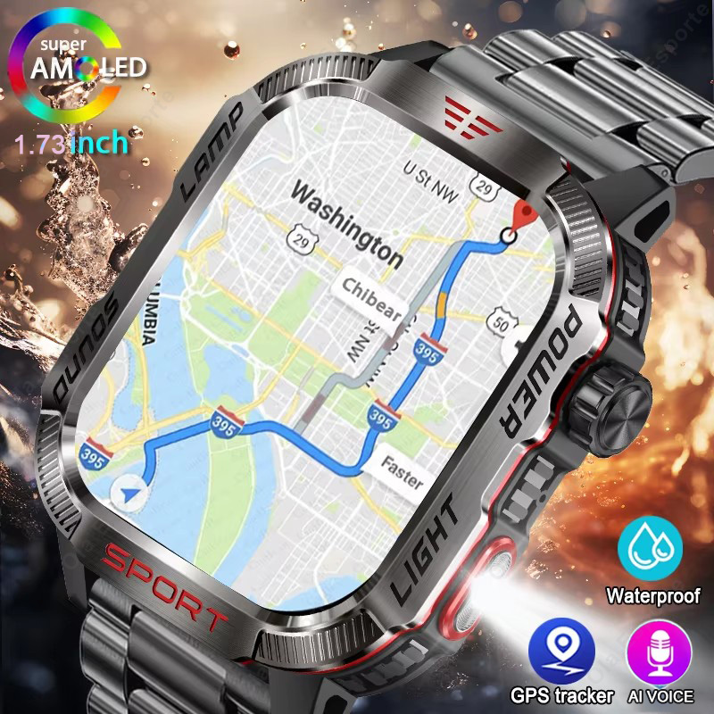 新しい軍事 GPS スマートウォッチ男性懐中電灯 IP68  - Outdoor Lighting Smart Controller のレビューと価格