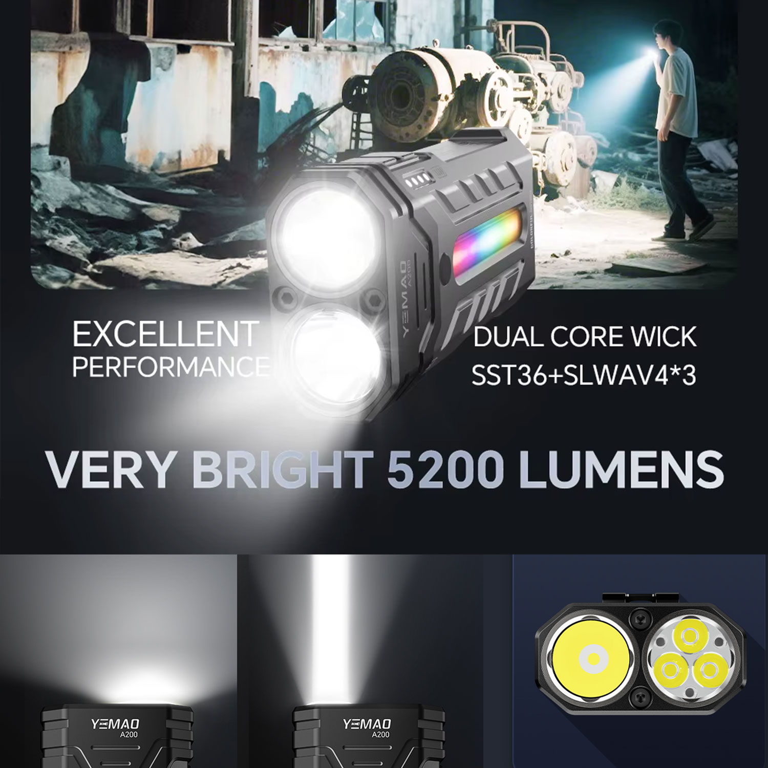 5200LM革新的な多機能ポータブルRGB LED懐中電灯、 - Outdoor Lighting Panel のレビューと価格