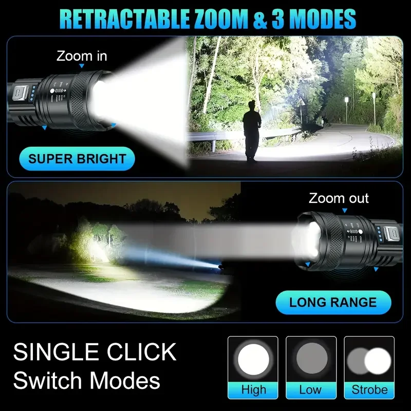 戦術的な LED 懐中電灯 2000LM USB 充電式防水 - Outdoor Lighting Panel のレビューと価格